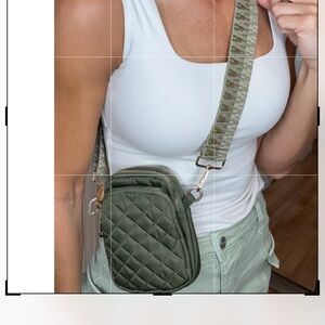 Quilted Olive Crossbody Bag - Women Puffer Zipper 4” x 7”
